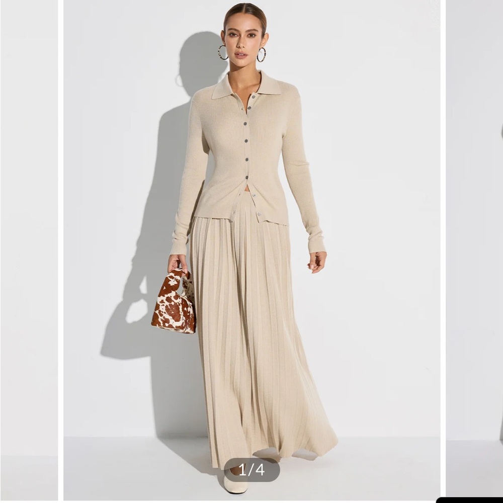 NWT Commense Pleated Wool Blend Sweater Skirt - Apricot / L